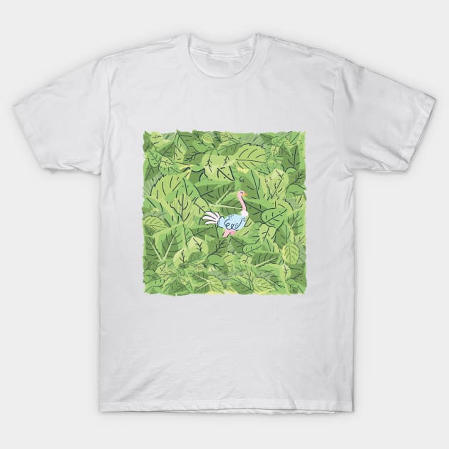 Ostrich in Leaves T-Shirt by I-LAYDA